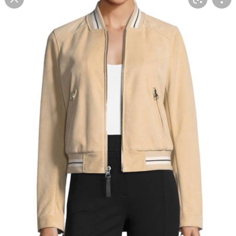 Derek Lam Suede bomber jacket w/ striped rib